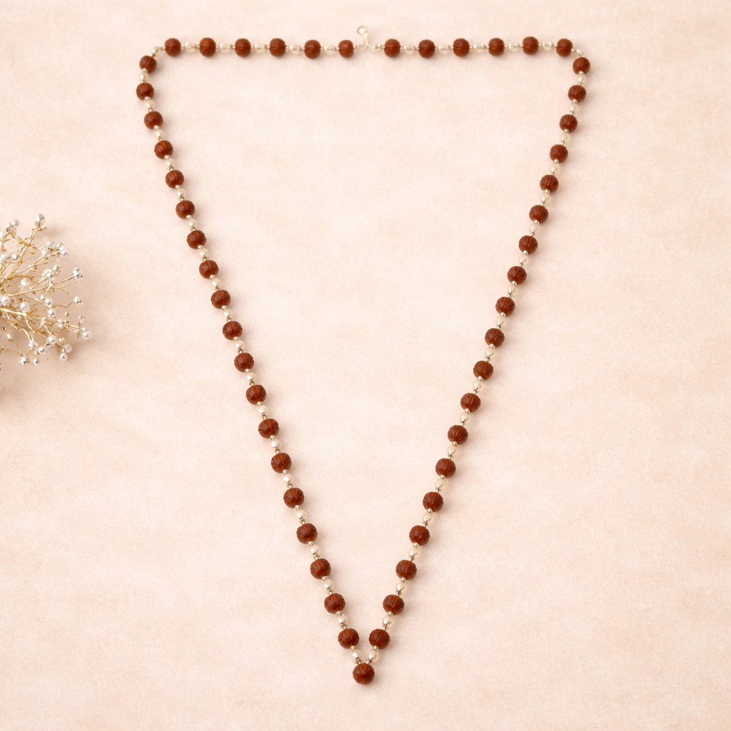 5 Mukhi Rudrakasha Silver Mala With 54 Beads(Unisex)